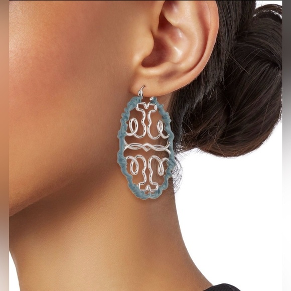 Tory Burch Authentic Twisted Miller Silvertone & Enamel Earrings Silver Artic - Picture 7 of 11